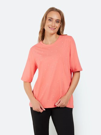 SIGNATURE - Kortærmet T-shirt - Koral - Perler