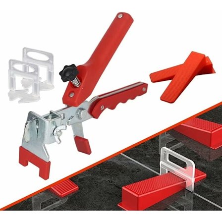 Flisenivelleringssæt med 1 Tang, 400 Clips (3 mm), 100 Stk. Genanvendelige Kiler, Nivelleringssystem til Fliser Tykkelse 6-15 mm