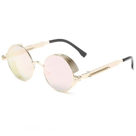 Retro Steampunk -tyyliset unisex-aurinkolasit pyöreillä metallikehyksillä ja polarisoiduilla linsseillä, miehille ja naisille - pinkki (FMY)