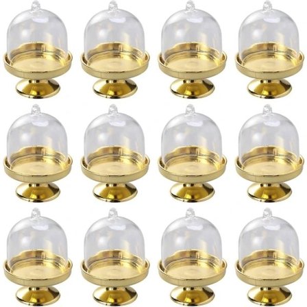 12 stk Mini Kakestativ Cupcake Display Tallerken med lokk Bursdag Bryllup Halloween Festutstyr (gyllen base)