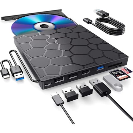 Ekstern CD/DVD-leser for Laptop, DVD-spiller for Laptop, 8 i 1 USB Ultra Slim Bærbar, DVD/CD-brenner Ekstern Diskenhet Optisk Kompatibel