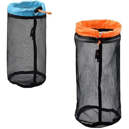 2 kpl musta verkkokassi, ultralight verkkokassit, pienet verkkokassit, kiristysnauhalla varustettu säilytyskassi, retkeilyvaellusverkko