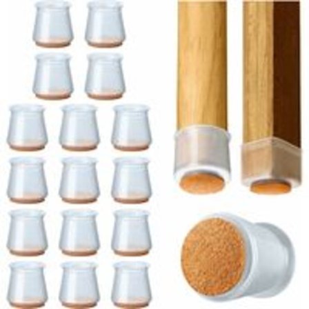 16 stk silikonstolbenbeskyttere med filt, stolputer for runde stoleben, stolbenhette for å forhindre støy og riper - gjennomsiktig (stor 3,0-