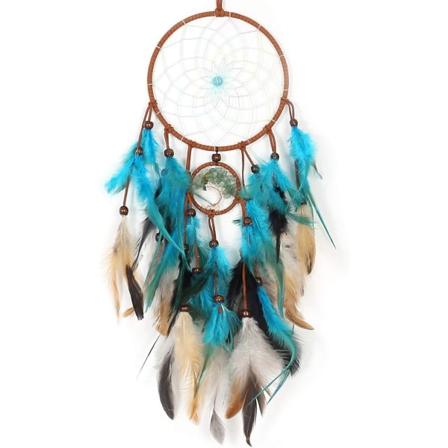 Drømmefangere med fjær Håndlagde drømmefangere for Boho veggdekorasjon (Teal)