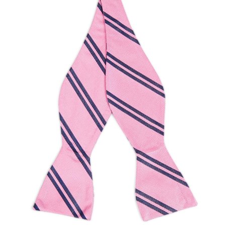 Navy Twin Stripe Pink Silk Self-Tie Bow Tie for Men - Self-tie bow ties