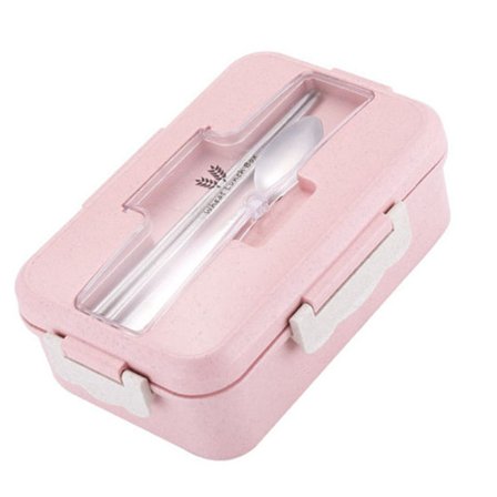 Stor Kapacitet Termisk Isoleret Madkasse med Ske og Spisepinde Bærbar Gitterdesign 1000ml Pink