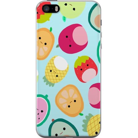Yhteensopiva Puhelinkuori Apple iPhone 5s Kawaii-hedelmien kuvioita, kuten mansikkaa, sitruunaa, ananasta ja avokadoa vaaleansinisellä taustalla