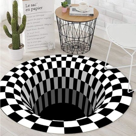 3D Optisk Illusion Rund Matta Halkfri Golvmatta, Svartvit Non-Woven Dörrmatta för Sovrum Vardagsrum Heminredning Matta Kuddar A(60cm),