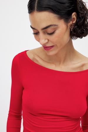 NA-KD Boat Neck Long Sleeve Top - Basic toppe - Rød - S (EU 34-36)