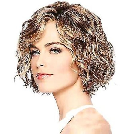 Mote Dame Kort Krøllete Hår Parykk Fluffy Blandet Farge Kort Krøllete Hår