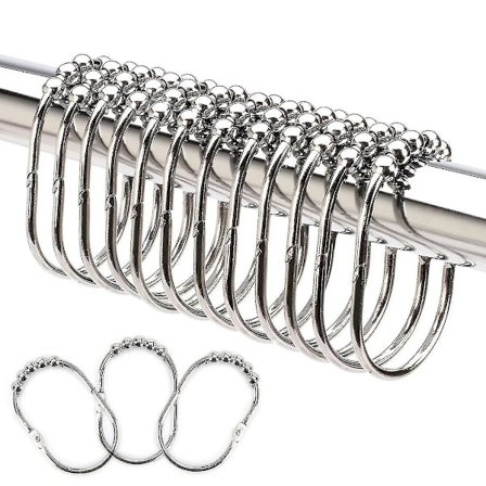 Wide Shower Curtain Rings,hooks Set, Decorativepolished Chrome Finish, Easy Glide Rollers, Rustproof Stainless Steel, Set Of 12 Rings For Shower Rods