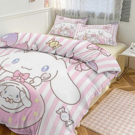Kt306 Cinnamoroll Sengetøy Sett for Barn Menn Kvinner Full Størrelse Dynesett 3 stk Dynesett 1 Dynetrekk og 2 Putetrekk-xp Tp306