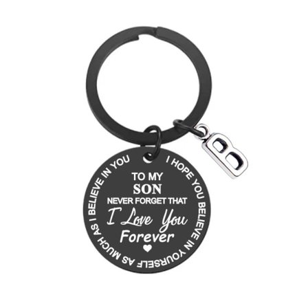 Nyckelring med tagg "Till min son" rostfritt stål Svart