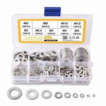 684 stk Flad Skive Stål Skiver Skive Sæt