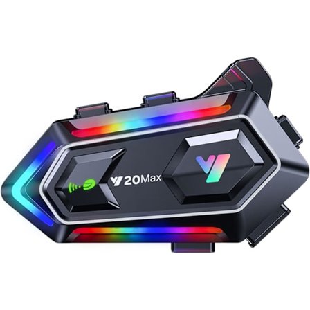 Motorcykelhjelm Bluetooth Headset, Y20MAX med RGB-belysning - Bluetooth 5.3 & Smart Støjreduktion, HiFi Lyd - IPX6 Vandtæt