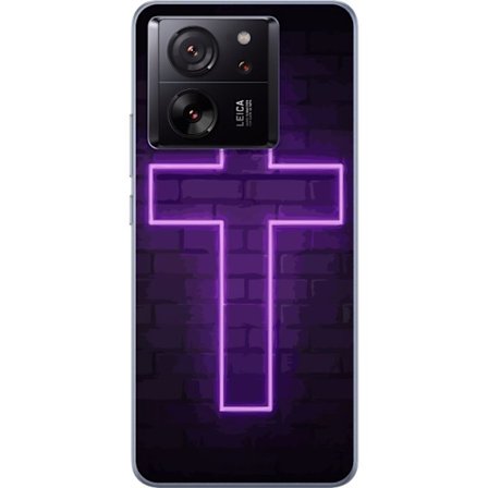 Kompatibel Mobilcover til Xiaomi 13T Neonkors i lilla lys mod mørk murvæg, symbolsk motiv med stærk glød moderne æstetik og dramatisk kontrast