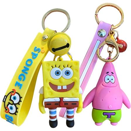 2 stk. Svampebob nøglering wopin- Actionfigur nøglering sød tegneseriefigur vedhæng model dukker børn gave legetøj sød taske vedhæng gave til børn