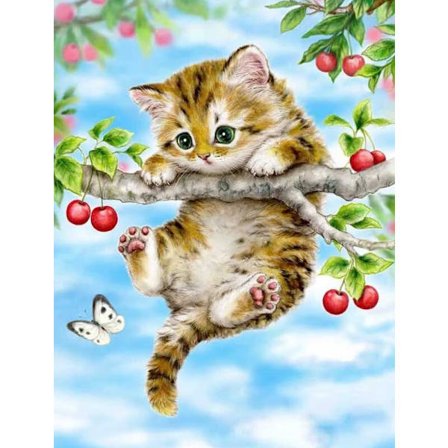 30 x 40 cm, kissa timanttimaalauskirjonta timanttimaalauskanvas