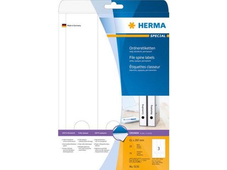 Herma Special - Papir - matt - permanent selv-adhesiv - perforert - hvit - 61 x 297 mm 75 etikett(er) (25 ark x 3) opake arkivmappeetiketter