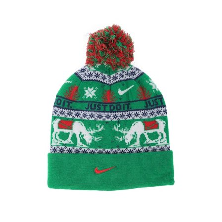 Nike - Vert pom Bonnet - Kids Peak Beanie Holiday Pine Green/Sail/Navy Pom @ Hatstore