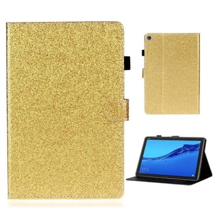 Huawei MediaPad M5 Lite 10 glitter kiilt v nahkainen kotelo - Kulta Gold