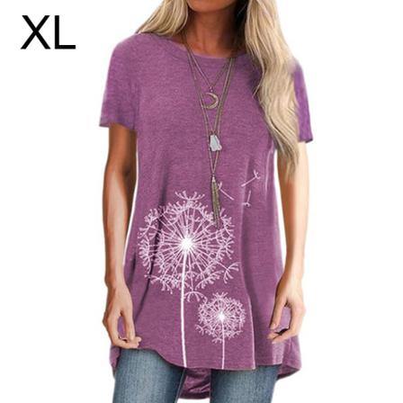 Dam T- Printed Casual Blus Kortärmad Rundhalsad Topp,