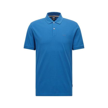 Hugo Boss, Organic cotton polo shirt with embroidered logo Niebieski, Mężczyzna, Rozmiar: M
