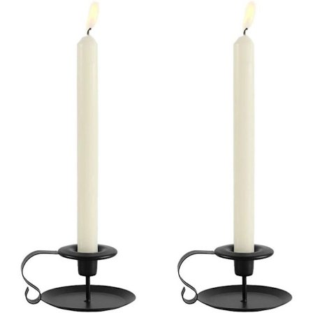 Ljusstake 2 stycken Vintage smidesjärn ljusstake med handtag och bricka Vintage ljusstake mittpunkt (2st matt svart)