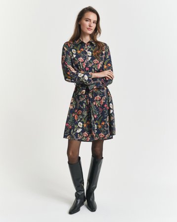 GANT Damen Hemdblusenkleid aus Viskose mit Blumen-Print (36) Marineblau