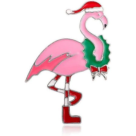 Jul Flamingo Broche Nål til Kvinder Piger Mode Emalje Pink Julemand Dyr Brocher Revers Nål Sød Kjole Tilbehør Ferie Julefest Smykker