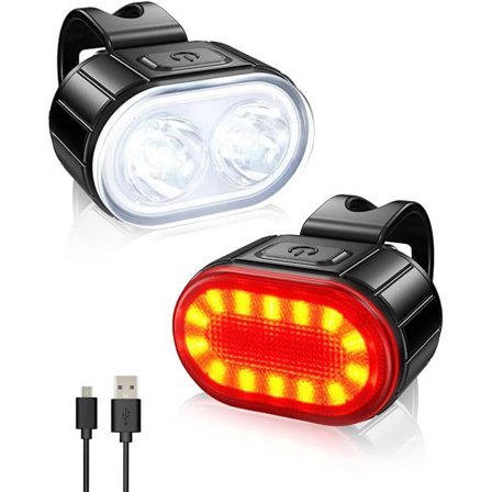 USB Genopladeligt Cykellygte Sæt, 350 Lumen Super Stærk For- og Bag LED Baglygte, Vandtæt IPX5, 4/6 Tilstande, Tilstandshukommelse