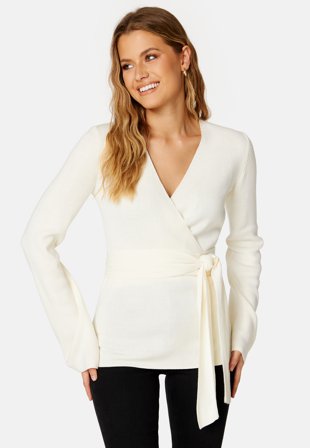 BUBBLEROOM Samantha knitted wrap top Cream Klær