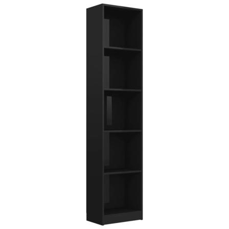 Vidaxl Bokhylla 5 Hyllor Svart Högglans 40x24x175 Cm Konstruerat Svart