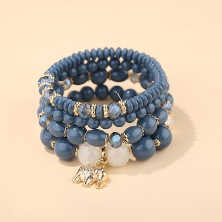 1 st Bohemian Bead Armband, Dam Multilayer Stackable Pärlor Charm Stretch Armband, Baby Elephant Hänge Kristall Armband Dam Smycken
