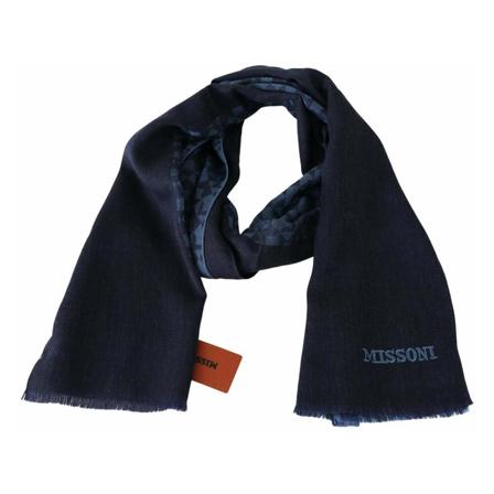 Missoni Navy Wool Knit Uni Neck Wrap Fringe Shawl Scarf , Blauw , Dames , Maat: ONE Size