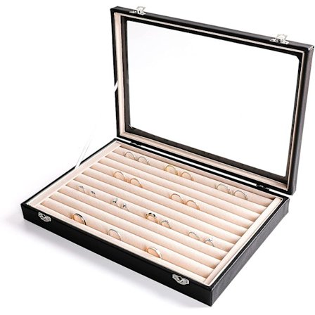 Ringar/örhänge Organizer Fack Med Klart Lock, 10 Fack Stor Pu Låda Infoga,smycken Förvaringslåda Smycken Display Case,smycken Butik Showcase Med Lås