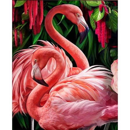 5D diamantmålningssats, diamantkonstsats för vuxna, rund diamantflamingo DIY-målning 12*16 tum