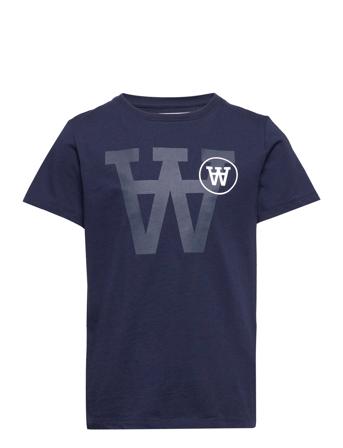 Ola Tonal Logo Kids T-Shirt Gots T-shirts Short-sleeved Tummansiniset Wood Wood