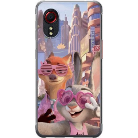 Kompatibelt Mobildeksel til Samsung Samsung Galaxy Xcover 5 Animerede dyr i et solfylt bymiljø med rosa solbriller og en positiv melding i en fargeri