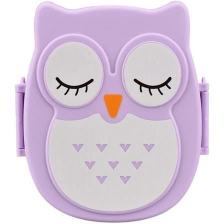 Bærbar sød ugle lækagesikker rektangulær madkasse frugt opbevaringsbeholder til børn og voksne, ca. 16,8 * 13 * 7 cm, kapacitet: 800 ml (lilla)