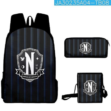 Tredelad uppsättning Wednesday Addams Adams Wednesday Duffel Bag Backpack Set Skolväska Satchel Pennfodral Barnleksaker Gåvor 3PC-1