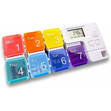 Elektronisk pillerburk med larm 7 fack Automatisk medicinpåminnelse pillerdispenser för äldre och barn-