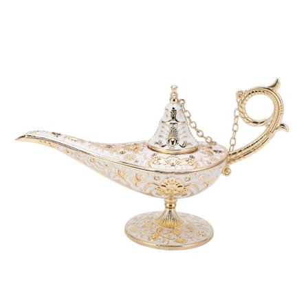 Magisk Åndelampe Gullkant Hvit Sink Legering Aladdin Lampe Borddekorasjon Cosplay Fest Halloween Bursdag