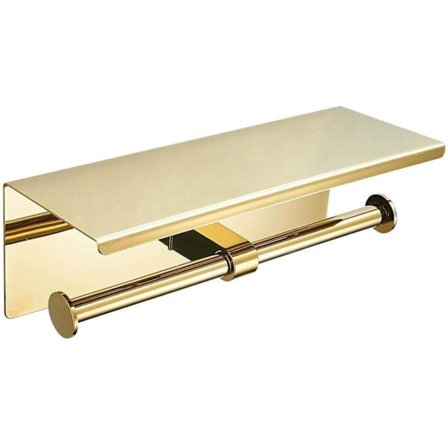 Dobbel toalettpapirholder gull elegant gullfinish praktisk oppbevaringshylle enkel installasjon