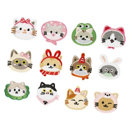 12 st Sy-märken med Kattungar Broderade Märken Stryk på/Sy på Märken