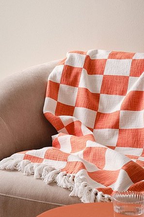 Jotex - Pläd 130x170 Cm Orange/vit PAULA - Köp Plädar & filtar hos Jotex