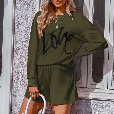 Kvinnor Elastisk Midja Tvådelad Outfit Bokstäver Print Lounge Set