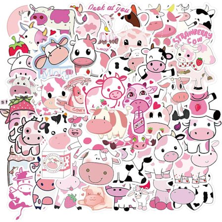Søde lyserøde ko-klistermærker Kawaii-klistermærker til fest Vinyl vandtætte tegneserie-dyreklistermærker til vandflaske, bærbar computer, kuverter, 