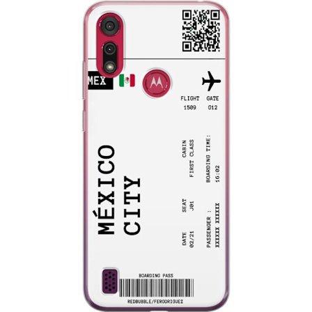 Kompatibelt Mobildeksel til Motorola Motorola Moto E6s (2020) Mexico by boarding pass design med flydetaljer, flagg og QR-kode. Reiseinspirert motiv p