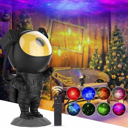 Astronaut Nebula Natlampe, Astronaut Lysprojektor med Nebula, Timer og Fjernbetjening, USB-drevet 360° Justerbar